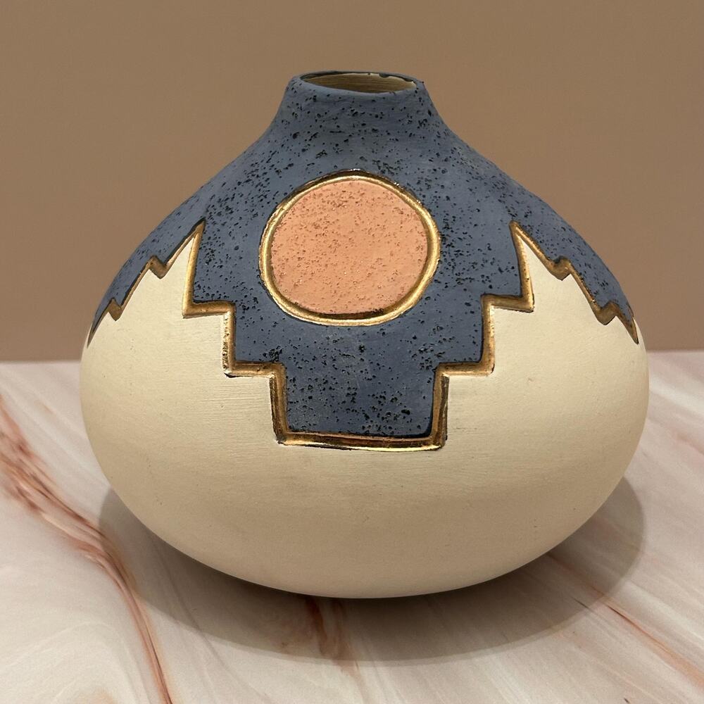 Kopa Hand-Painted Southwestern Pottery Vase with 22K Gold Trim